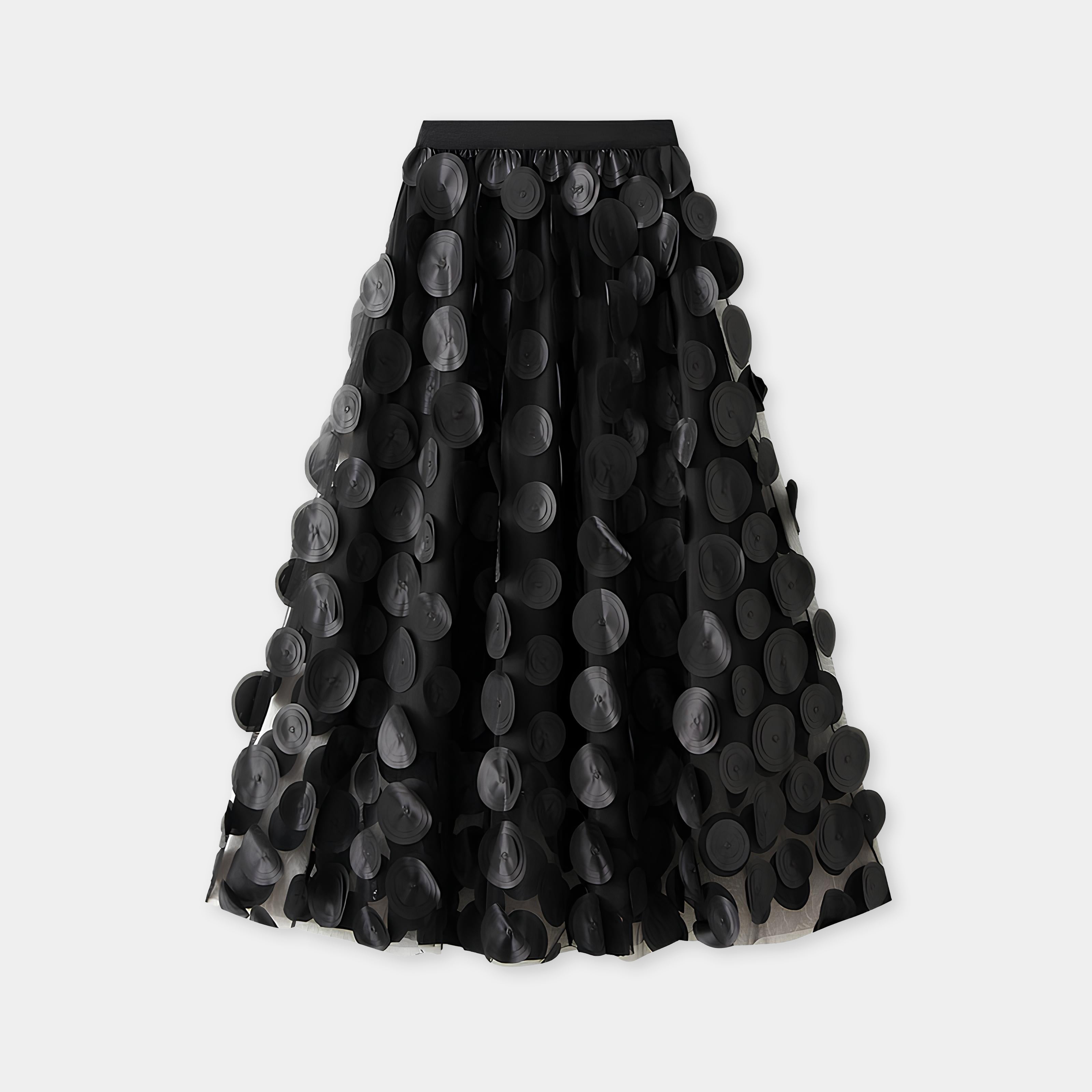 Polka Dot Hepburn Style Umbrella Mesh Skirt - 0931_BLACK