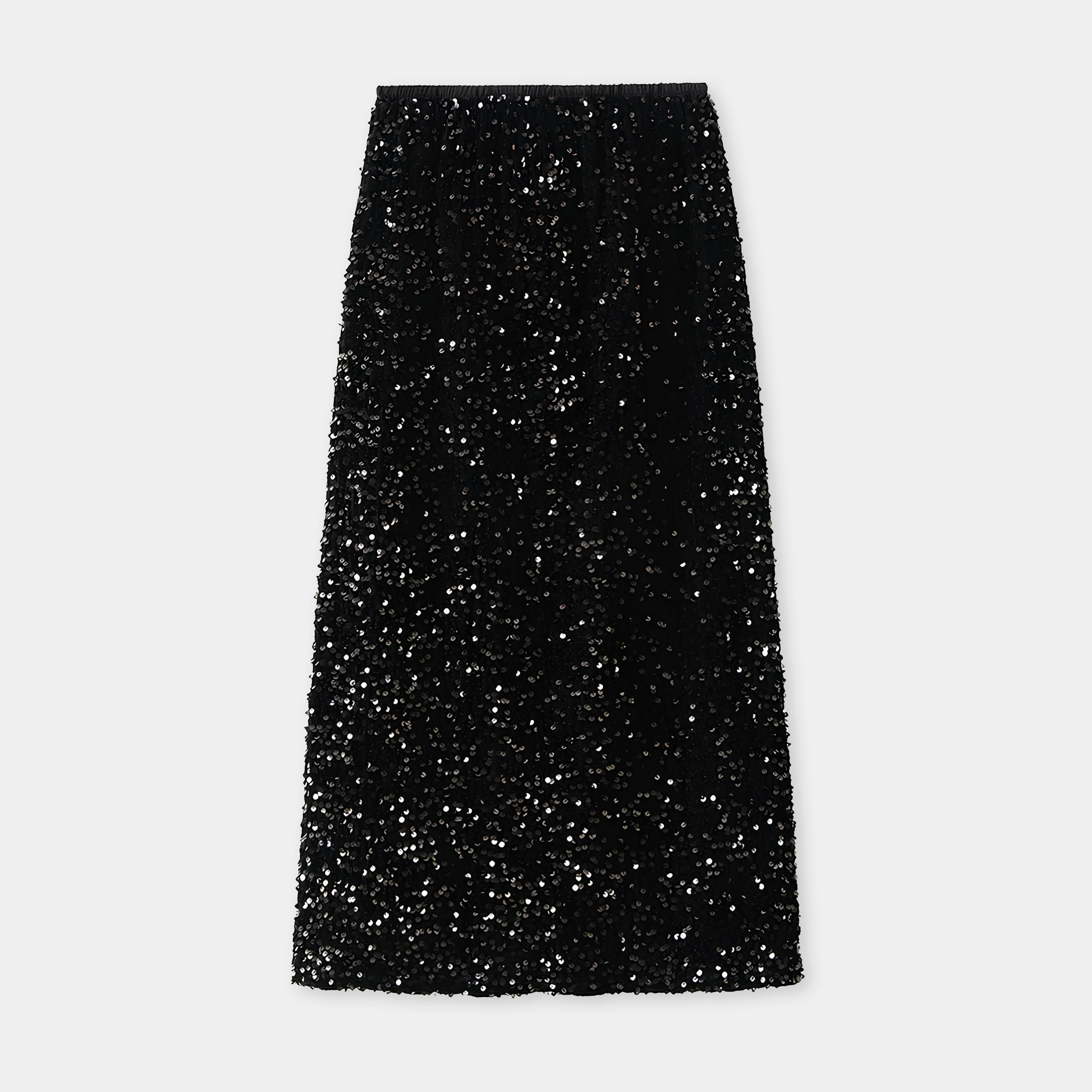 Heavy Sequinned Hip Skirt With Back Slit - D8035_BLACK
