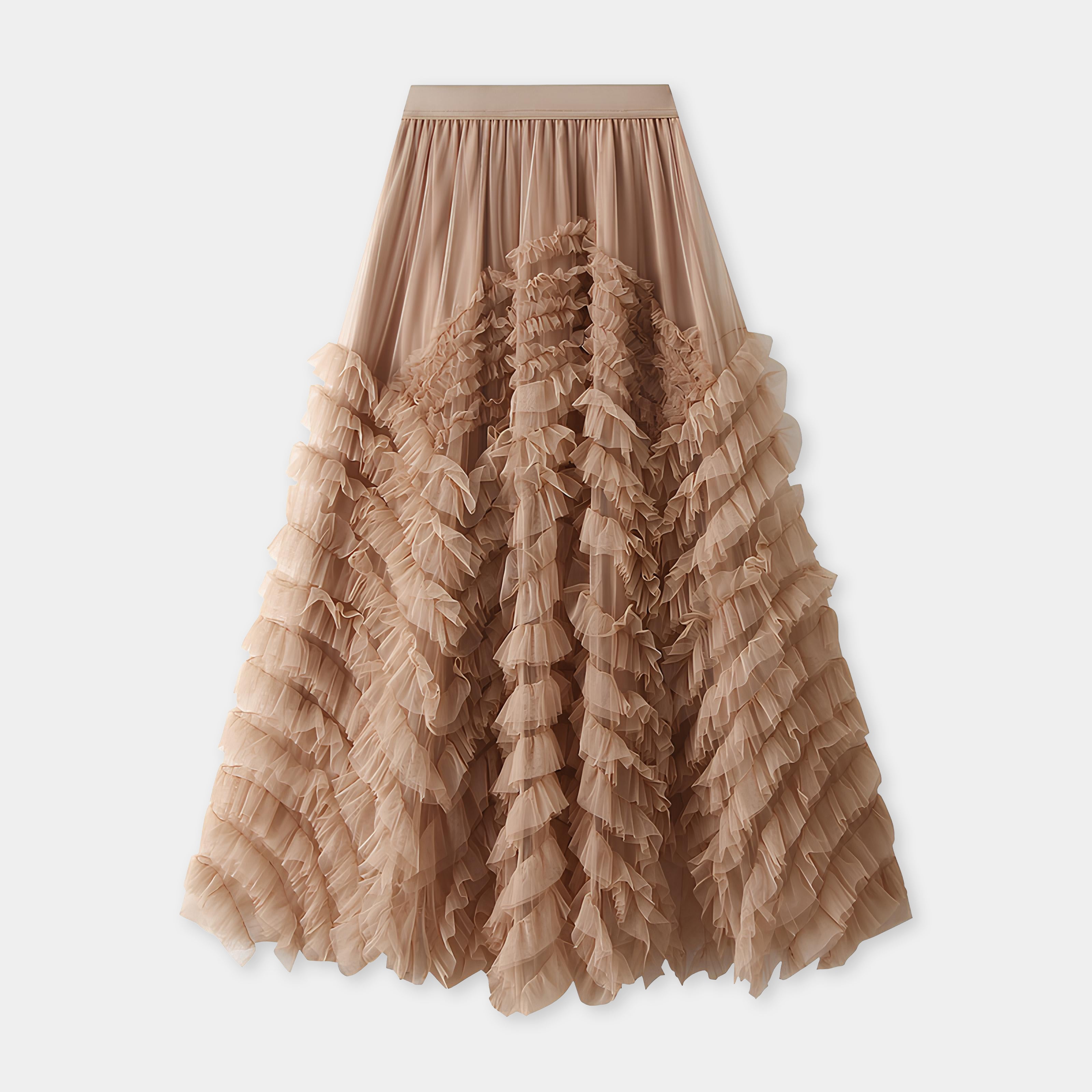Heavy Mesh Gauze Skirt With Satin Lining - 1380_KHAKI