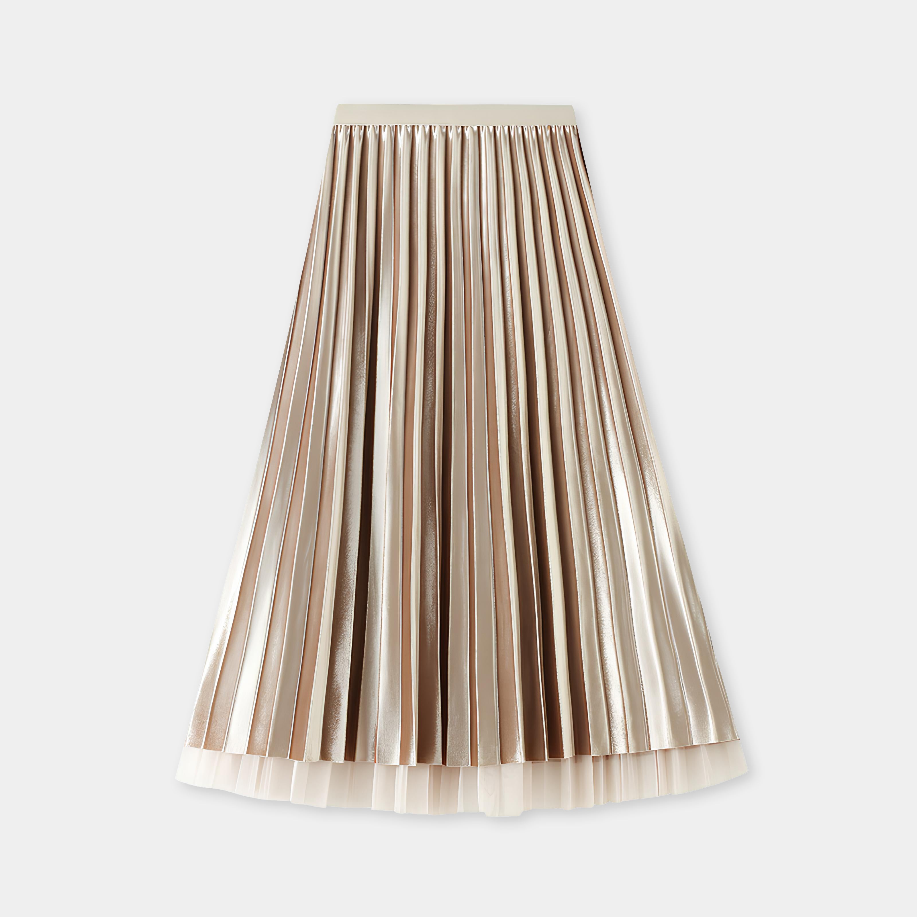 Velvet And Mesh Multilayer Pleated Skirt - 3319_APRICOT