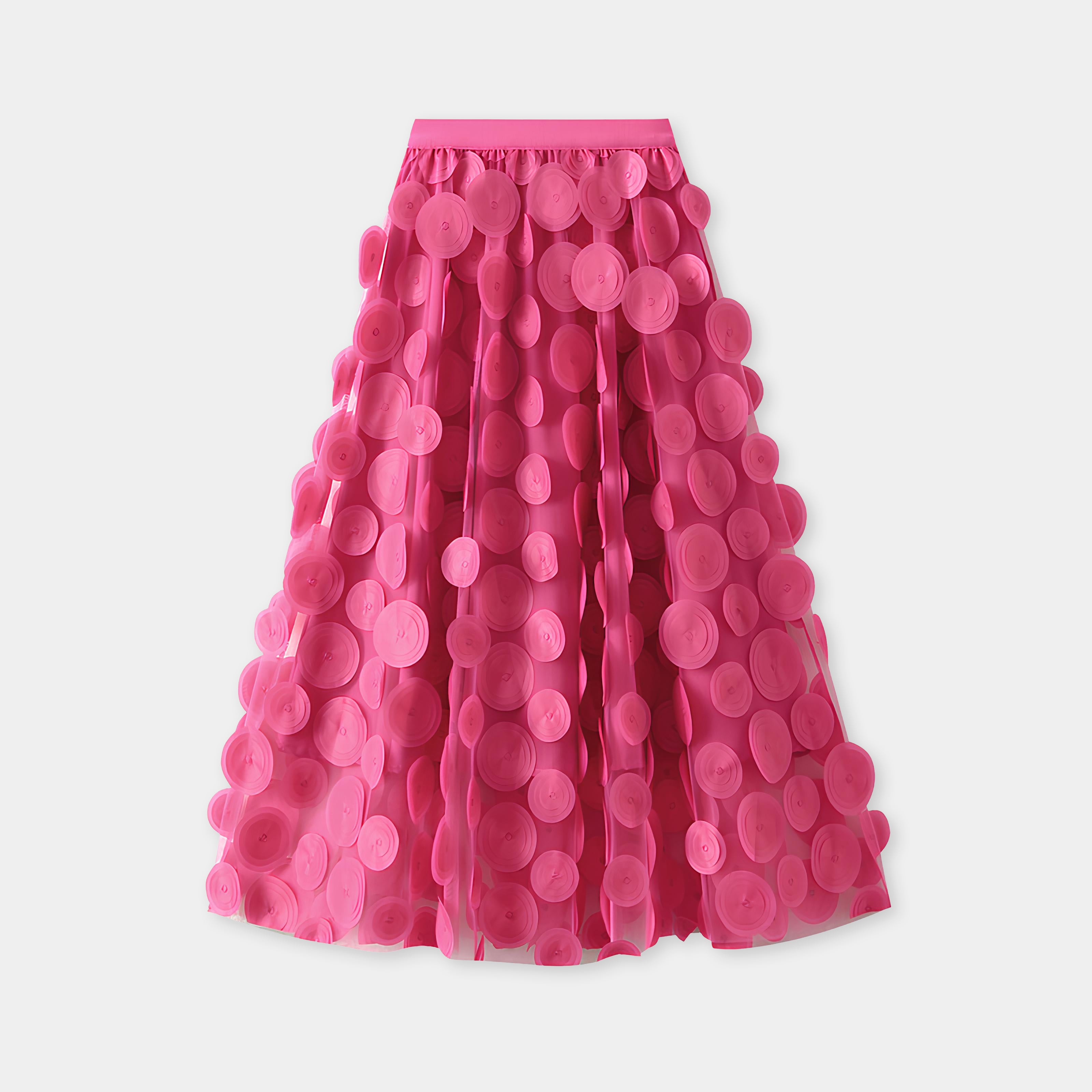 Polka Dot Hepburn Style Umbrella Mesh Skirt - 0931_ROSE RED