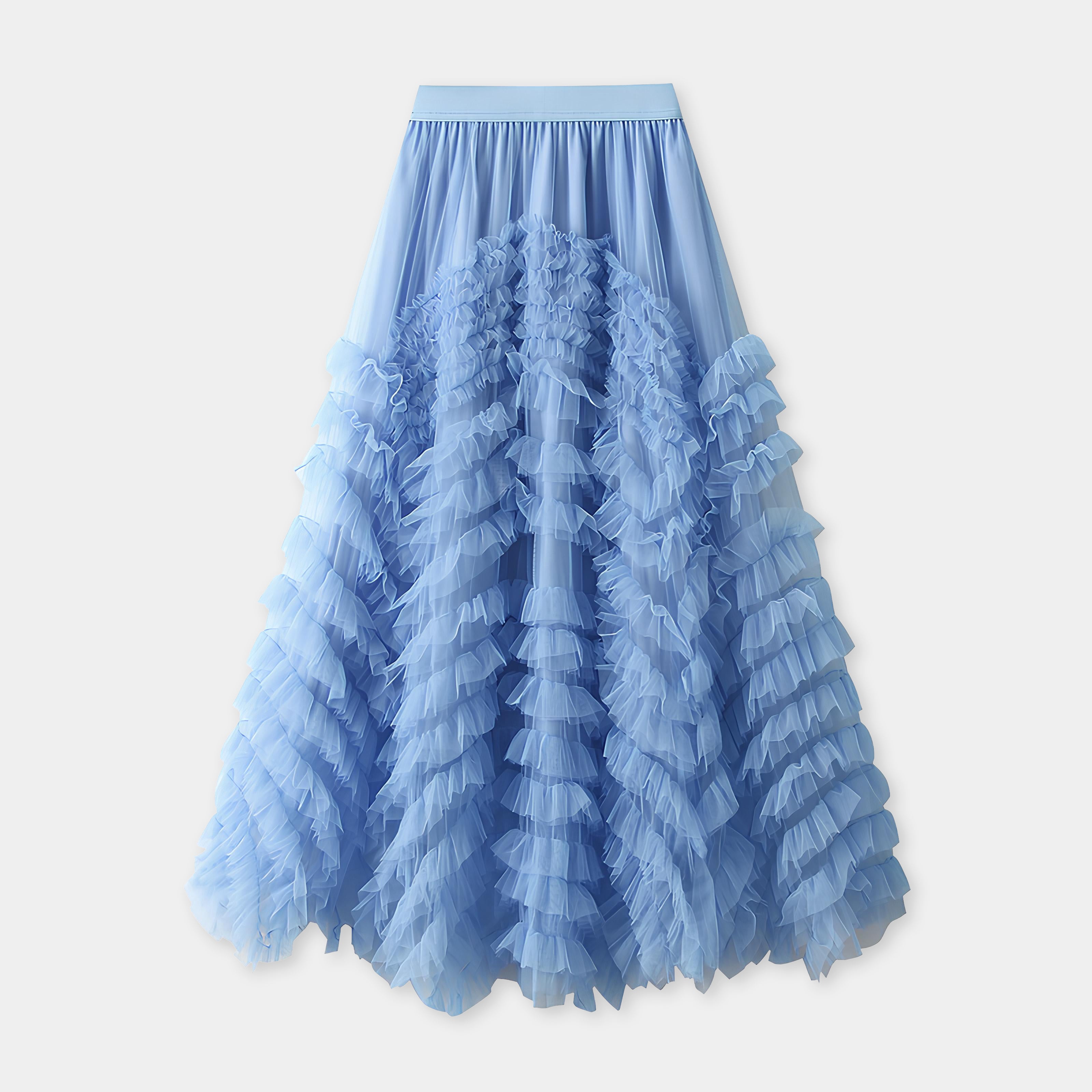 Heavy Mesh Gauze Skirt With Satin Lining - 1380_BLUE