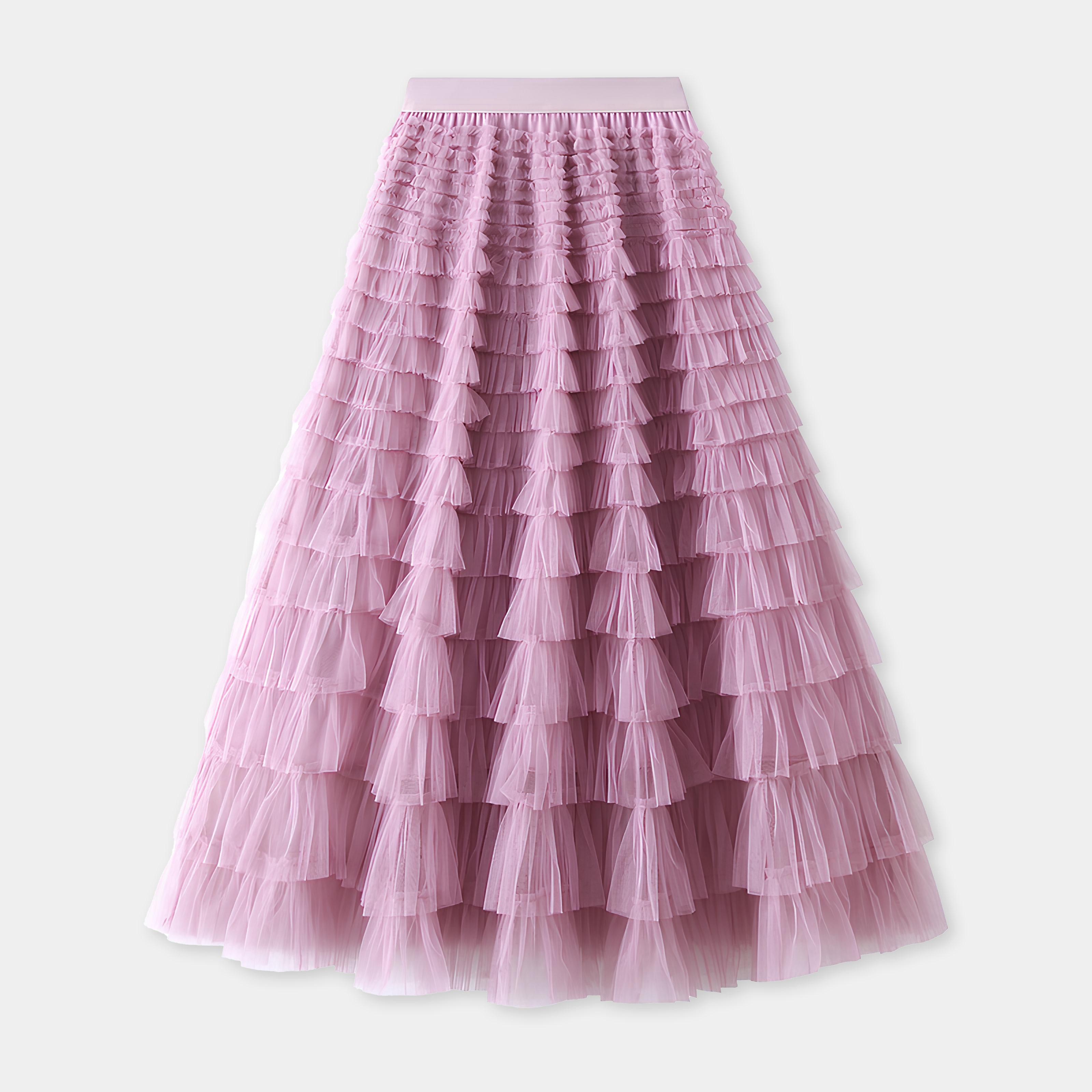 Heavy Mesh Gauze Multilayer Long Skirt With Satin Lining - 2210_PURPLE PINK