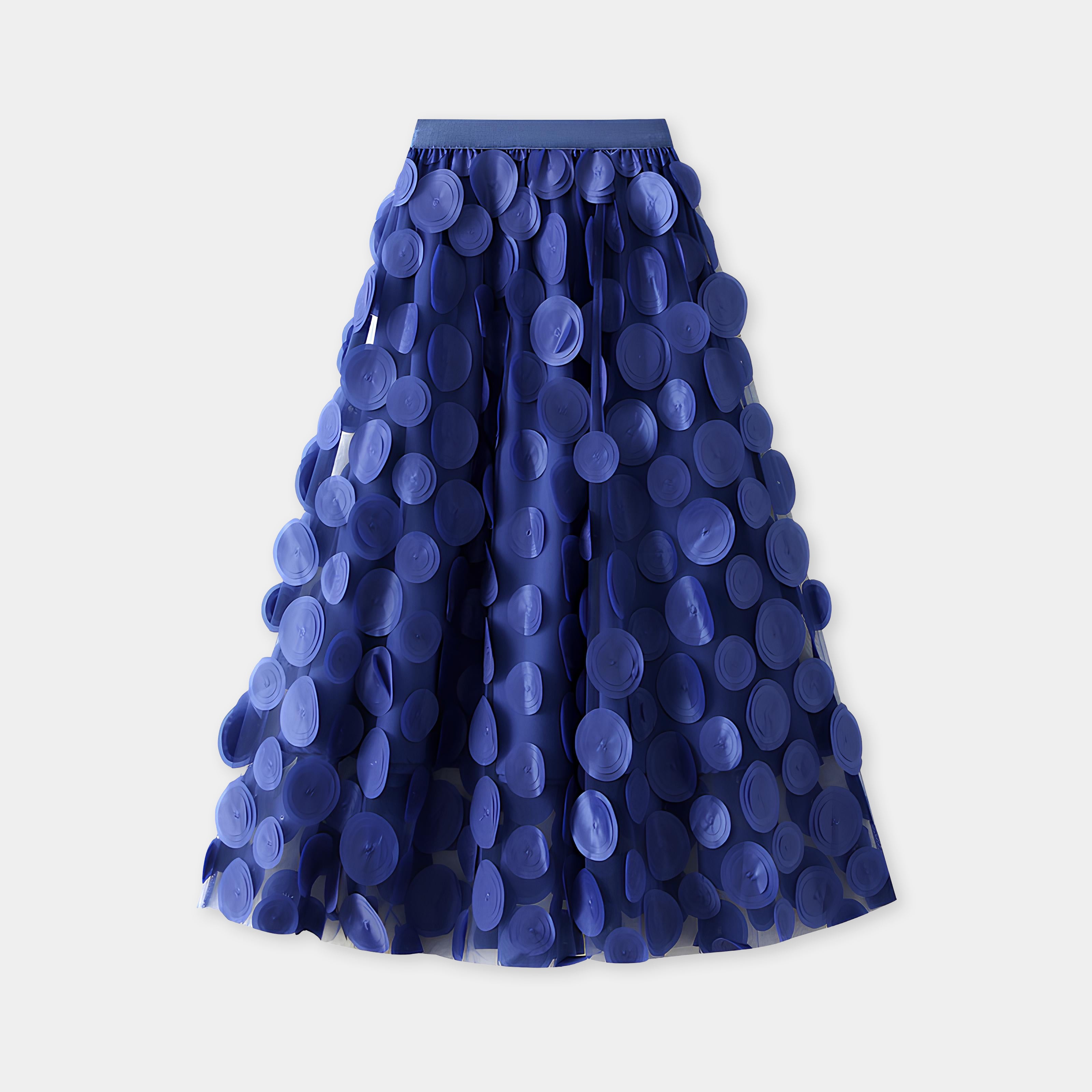 Polka Dot Hepburn Style Umbrella Mesh Skirt - 0931_SAPPHIRE