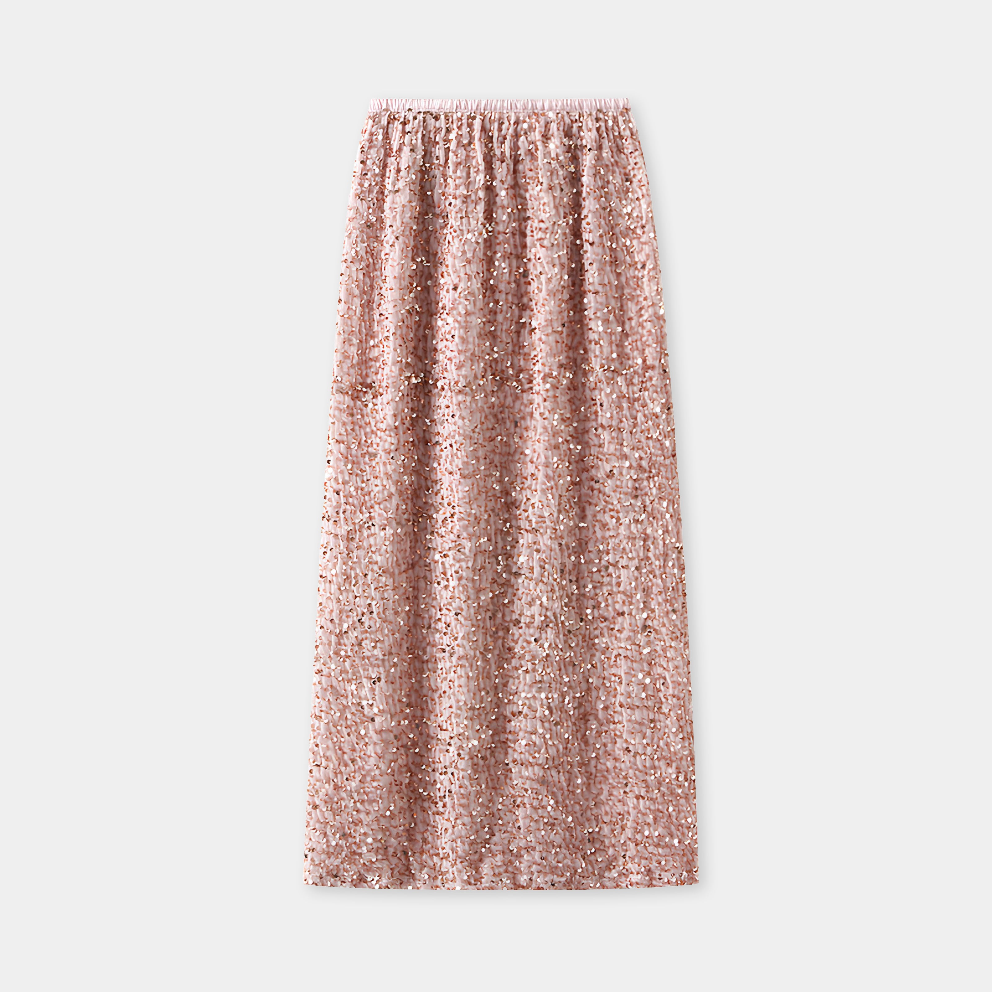 Heavy Sequinned Hip Skirt With Back Slit - D8035_PINK