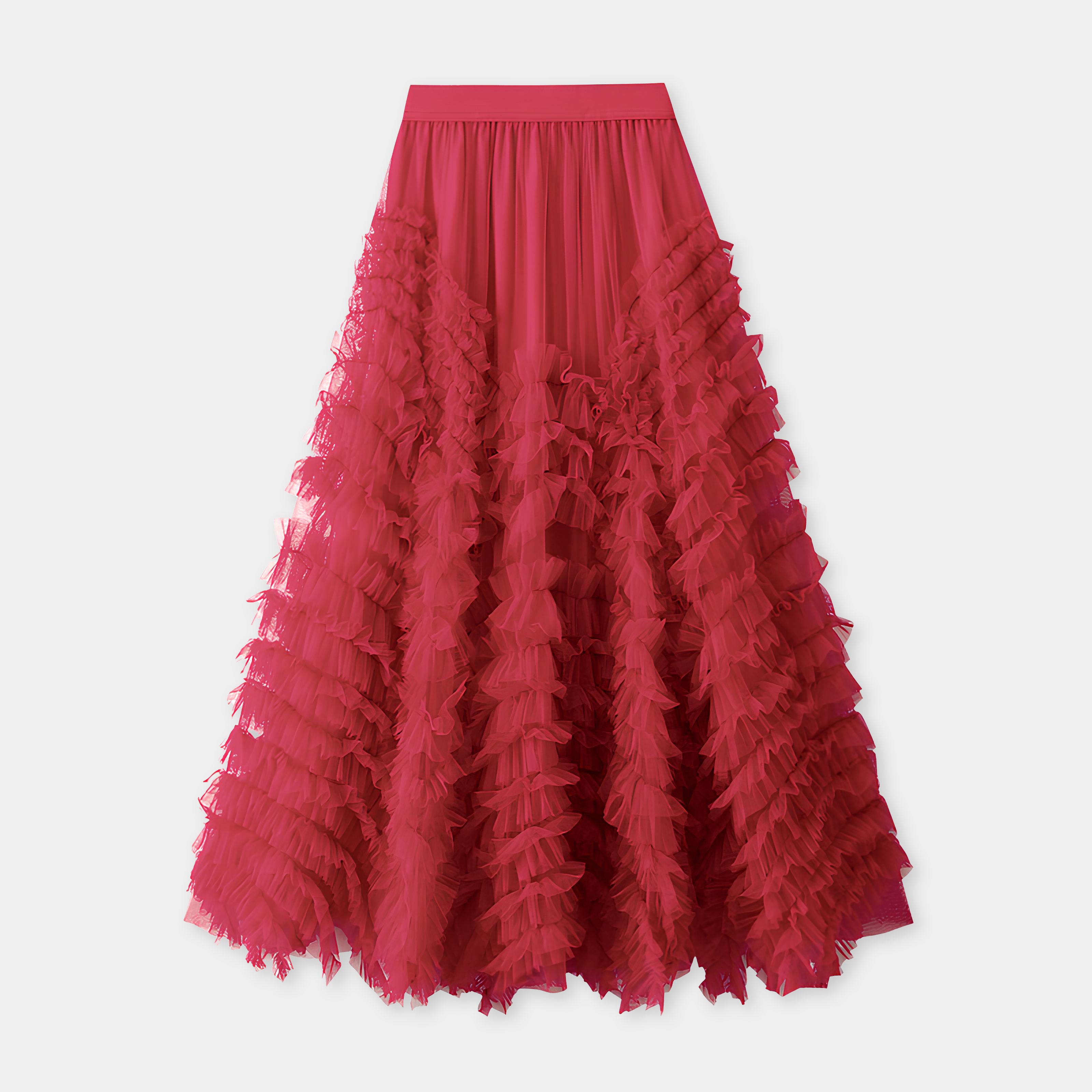 Heavy Mesh Gauze Skirt With Satin Lining - 1380_RED
