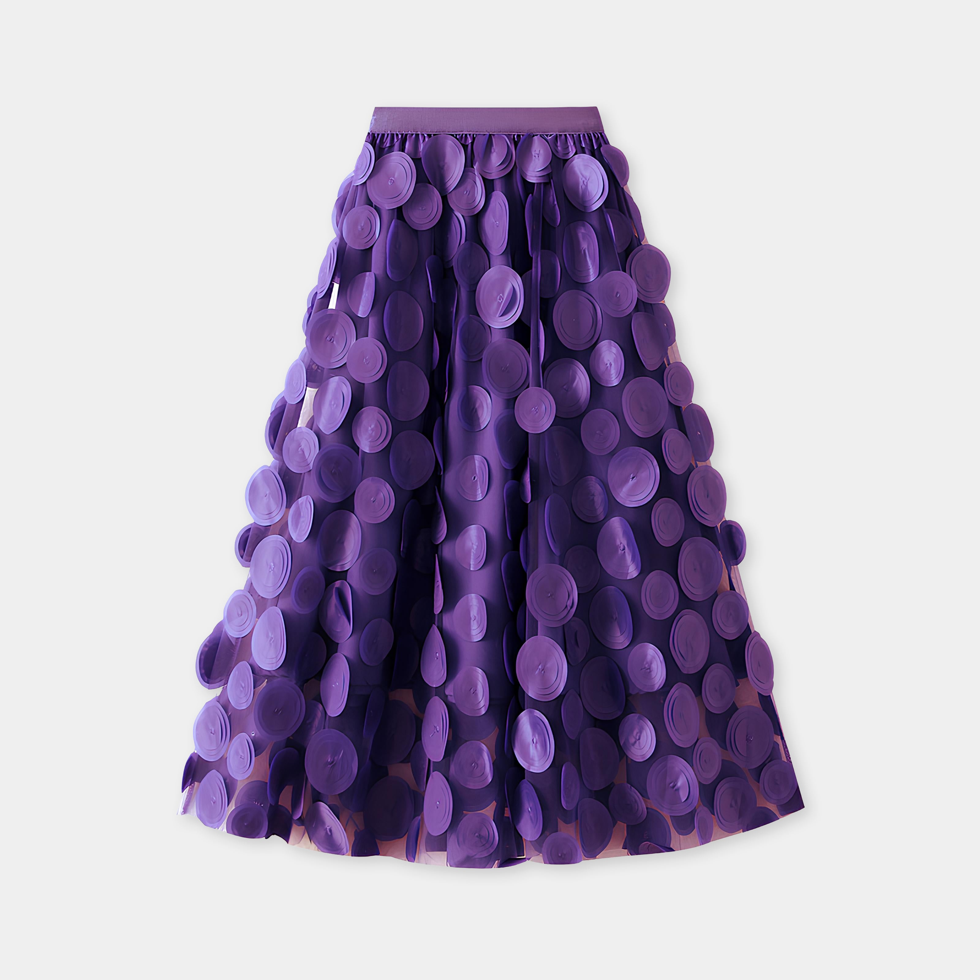 Polka Dot Hepburn Style Umbrella Mesh Skirt - 0931_PURPLE