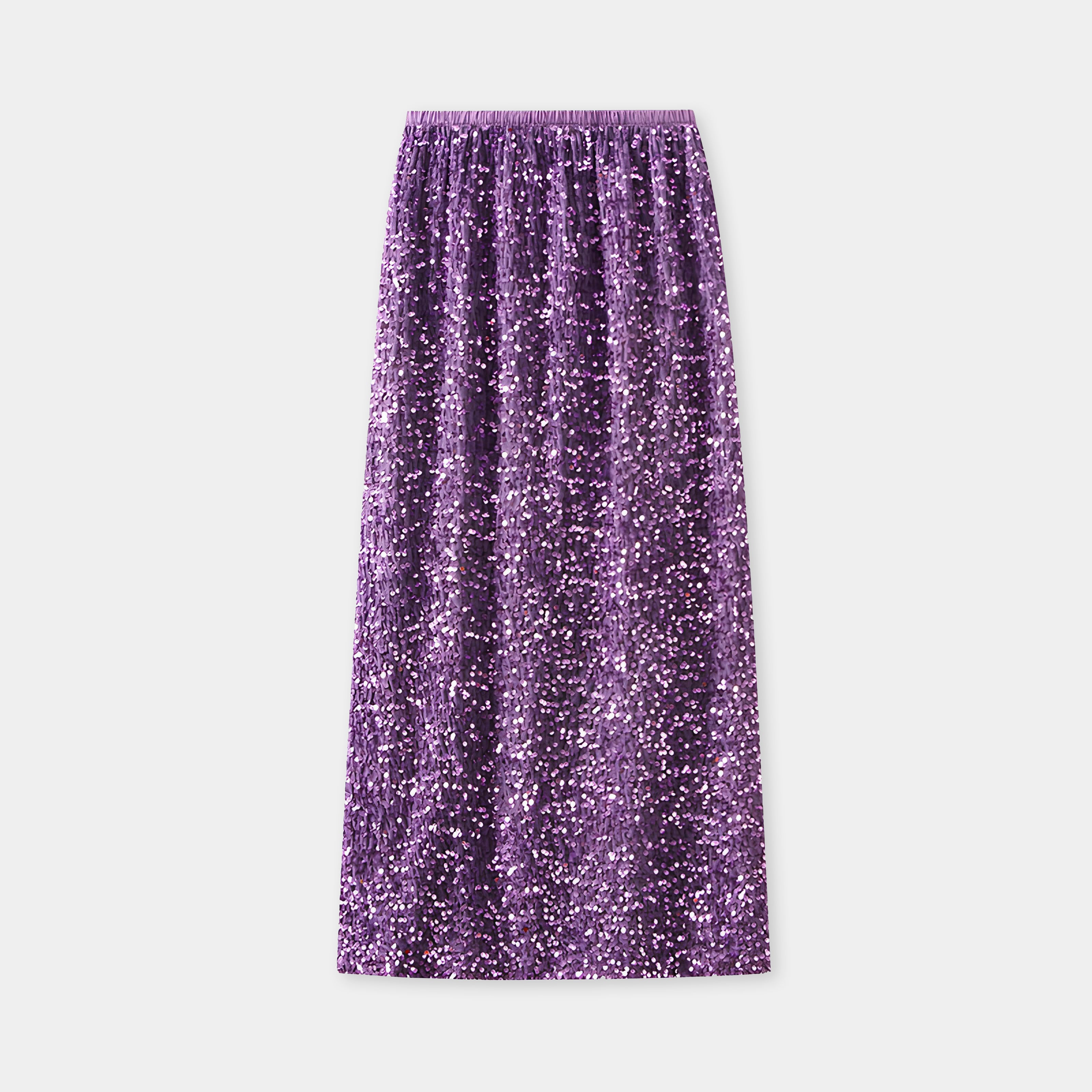 Heavy Sequinned Hip Skirt With Back Slit - D8035_PURPLE