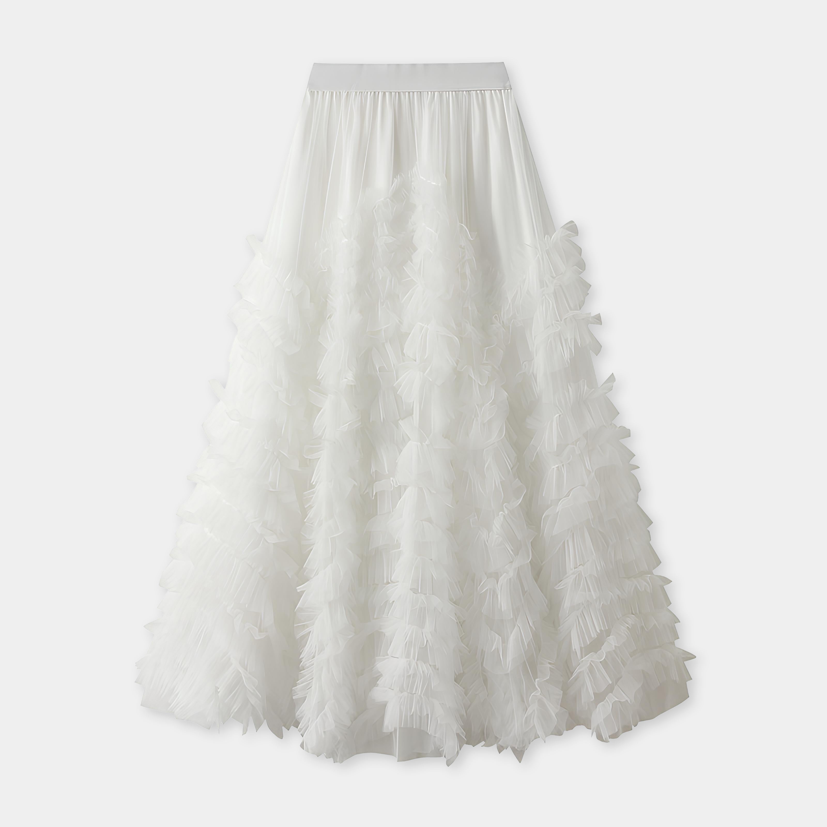 Heavy Mesh Gauze Skirt With Satin Lining - 1380_WHITE