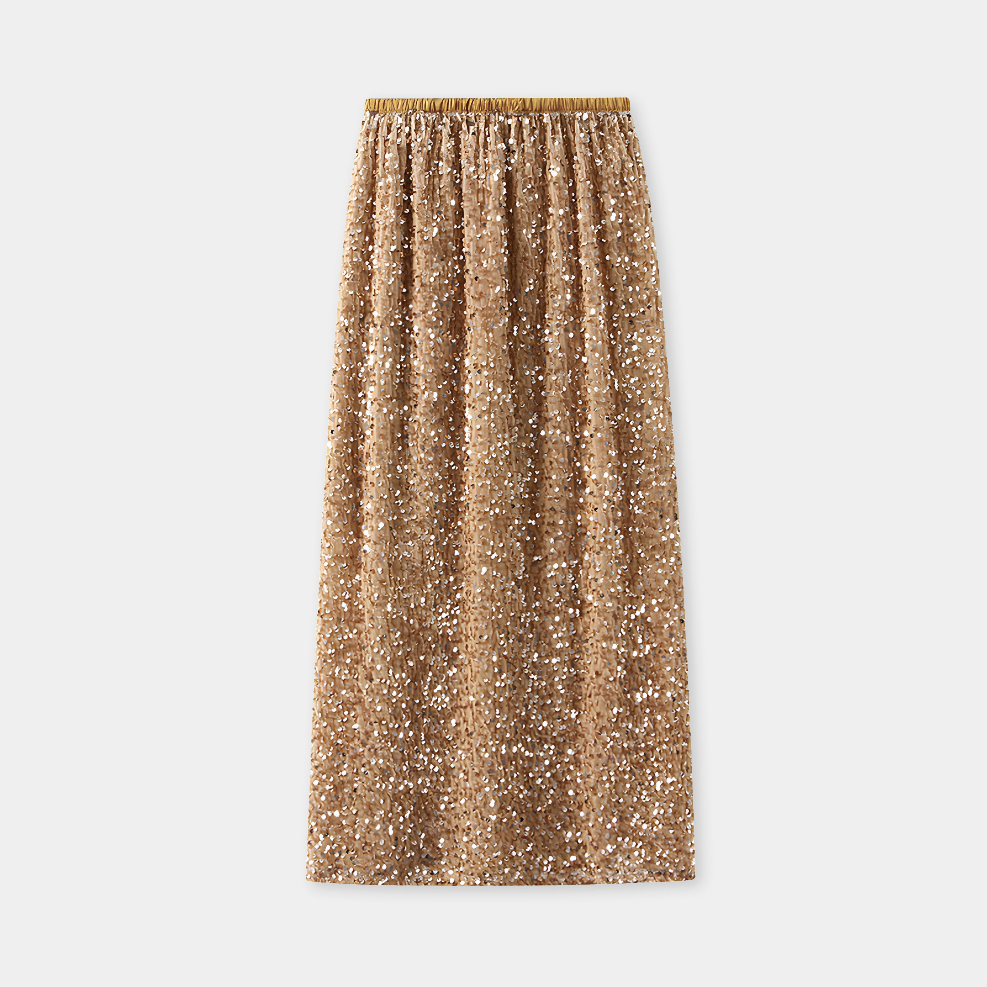 Heavy Sequinned Hip Skirt With Back Slit - D8035_YELLOW