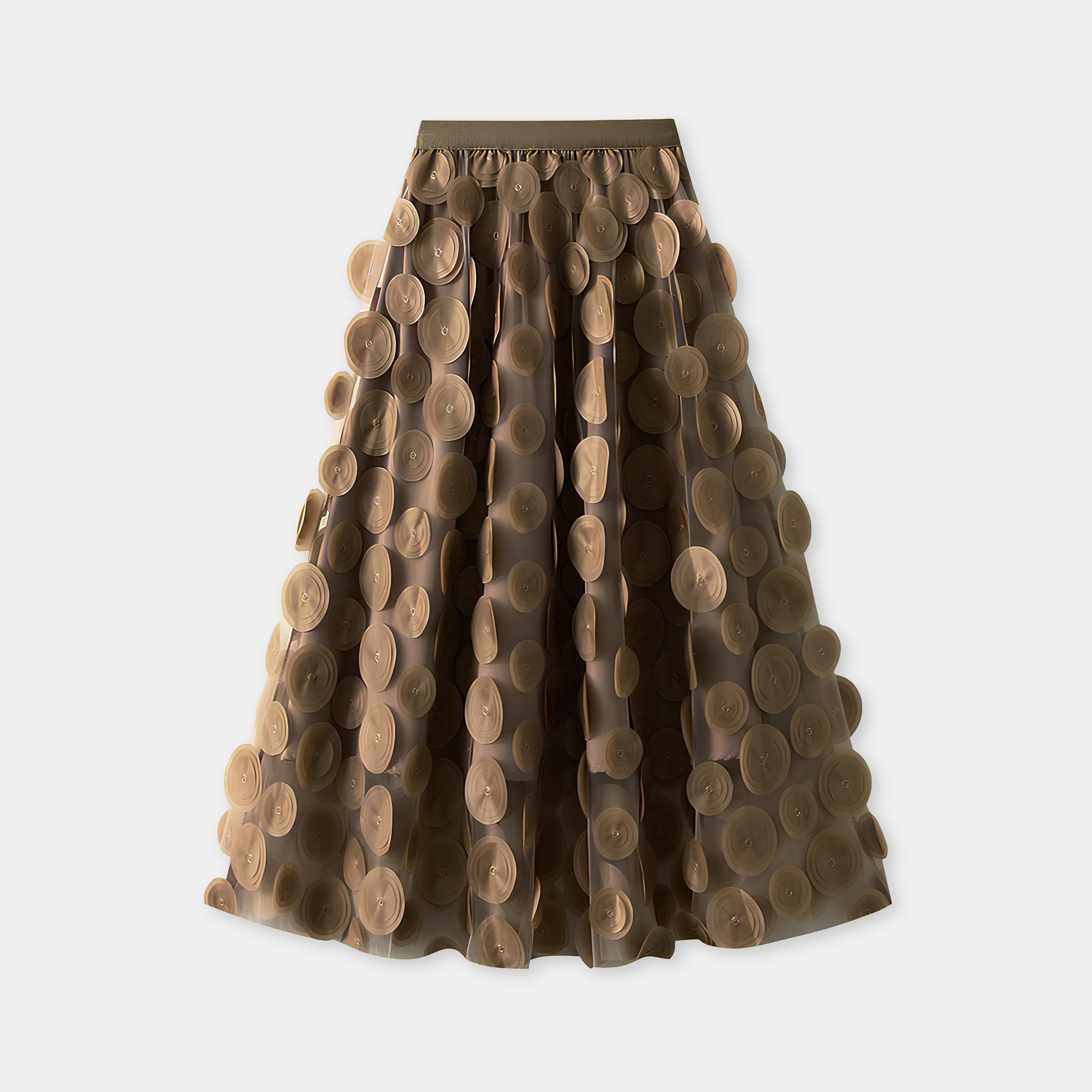 Polka Dot Hepburn Style Umbrella Mesh Skirt - 0931_DARK CHOCOLATE