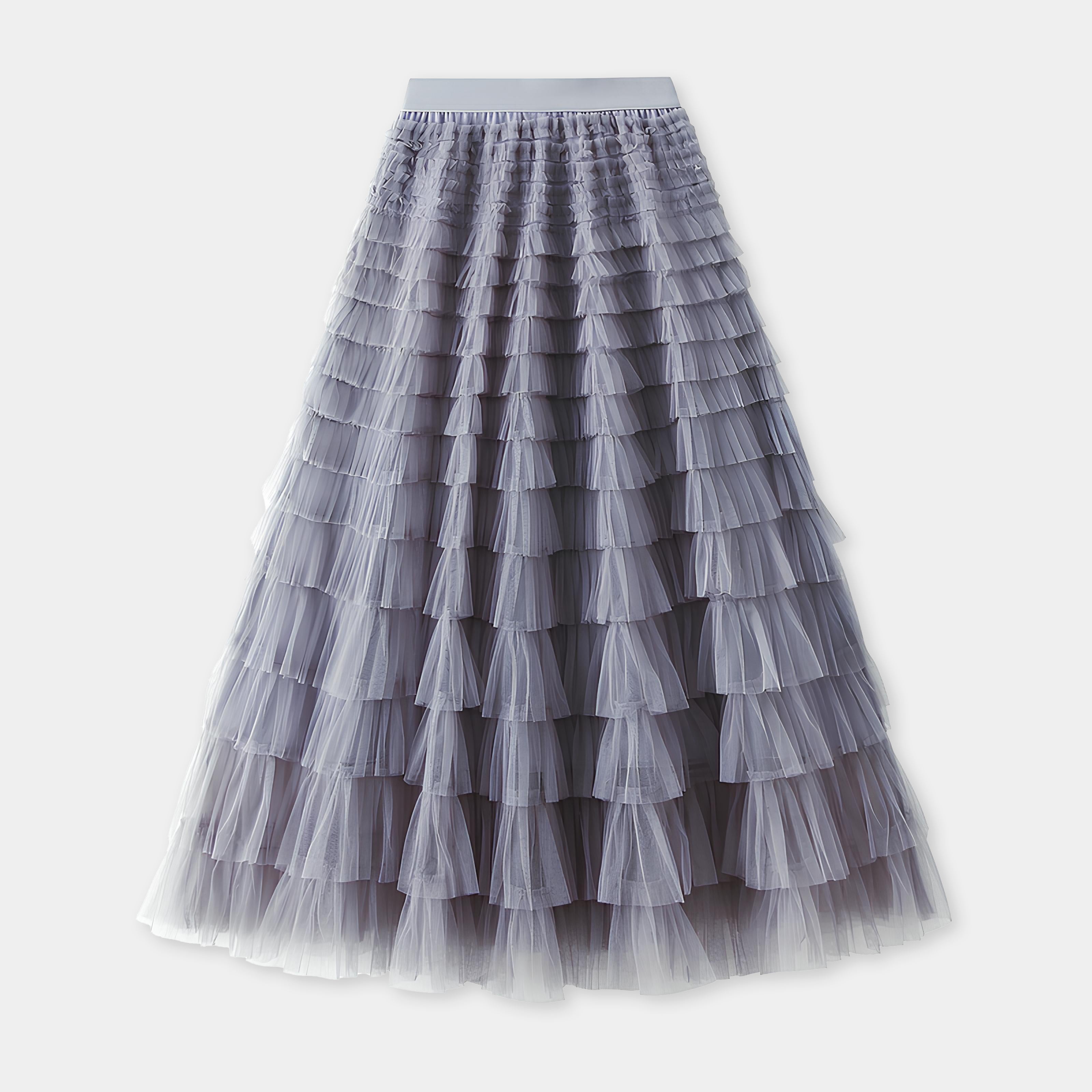 Heavy Mesh Gauze Multilayer Long Skirt With Satin Lining - 2210_GREY