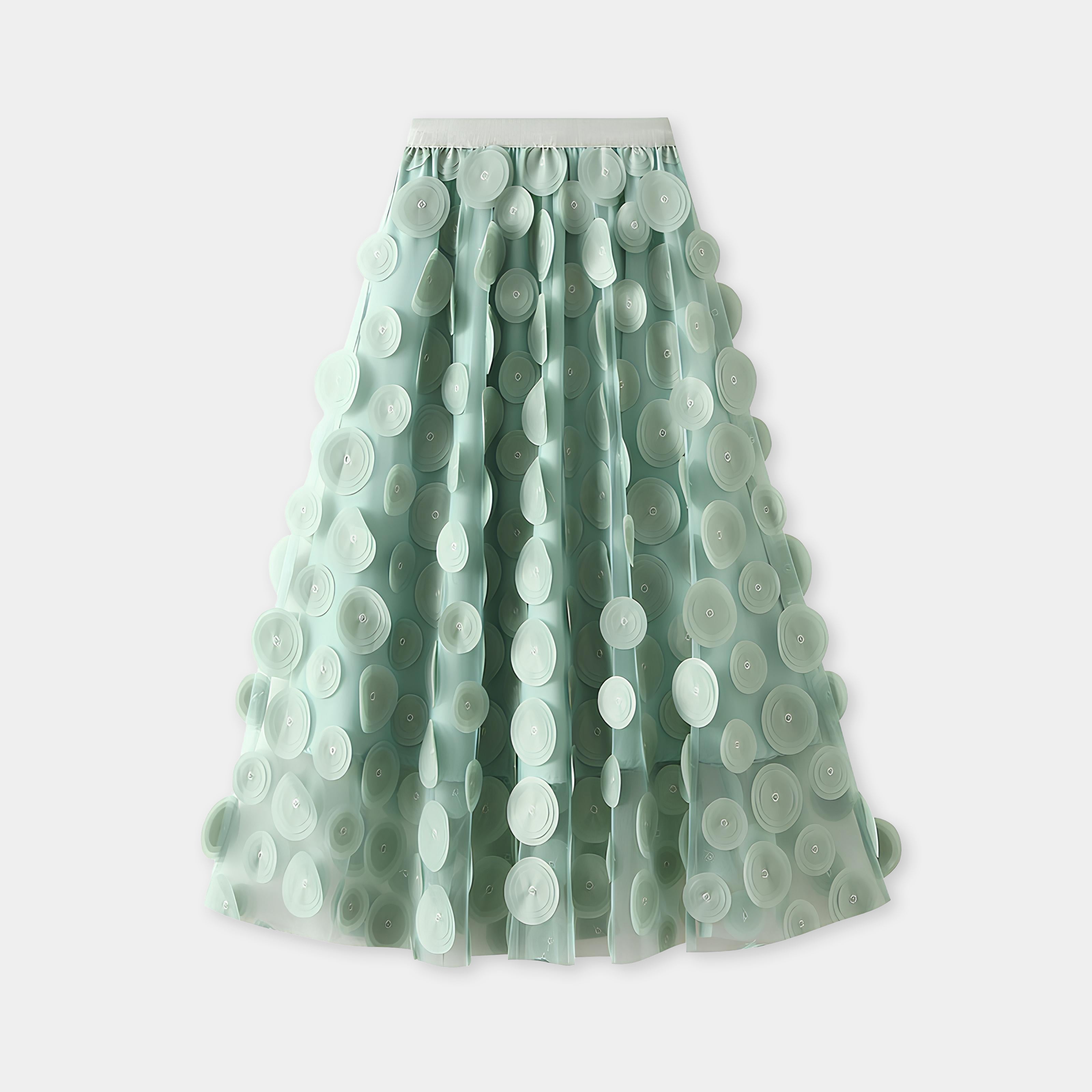 Polka Dot Hepburn Style Umbrella Mesh Skirt - 0931_LIGHT GREEN