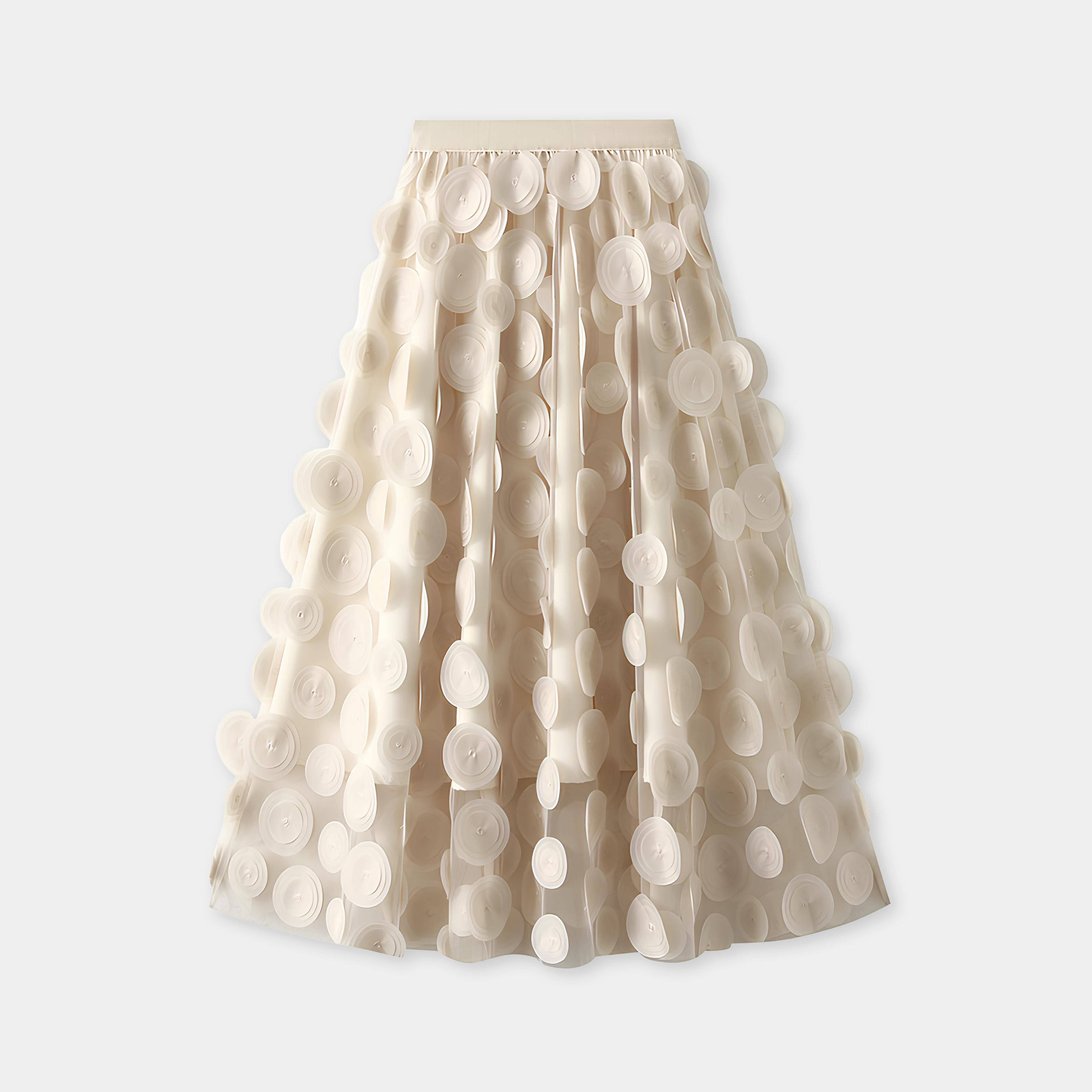 Polka Dot Hepburn Style Umbrella Mesh Skirt - 0931_APRICOT