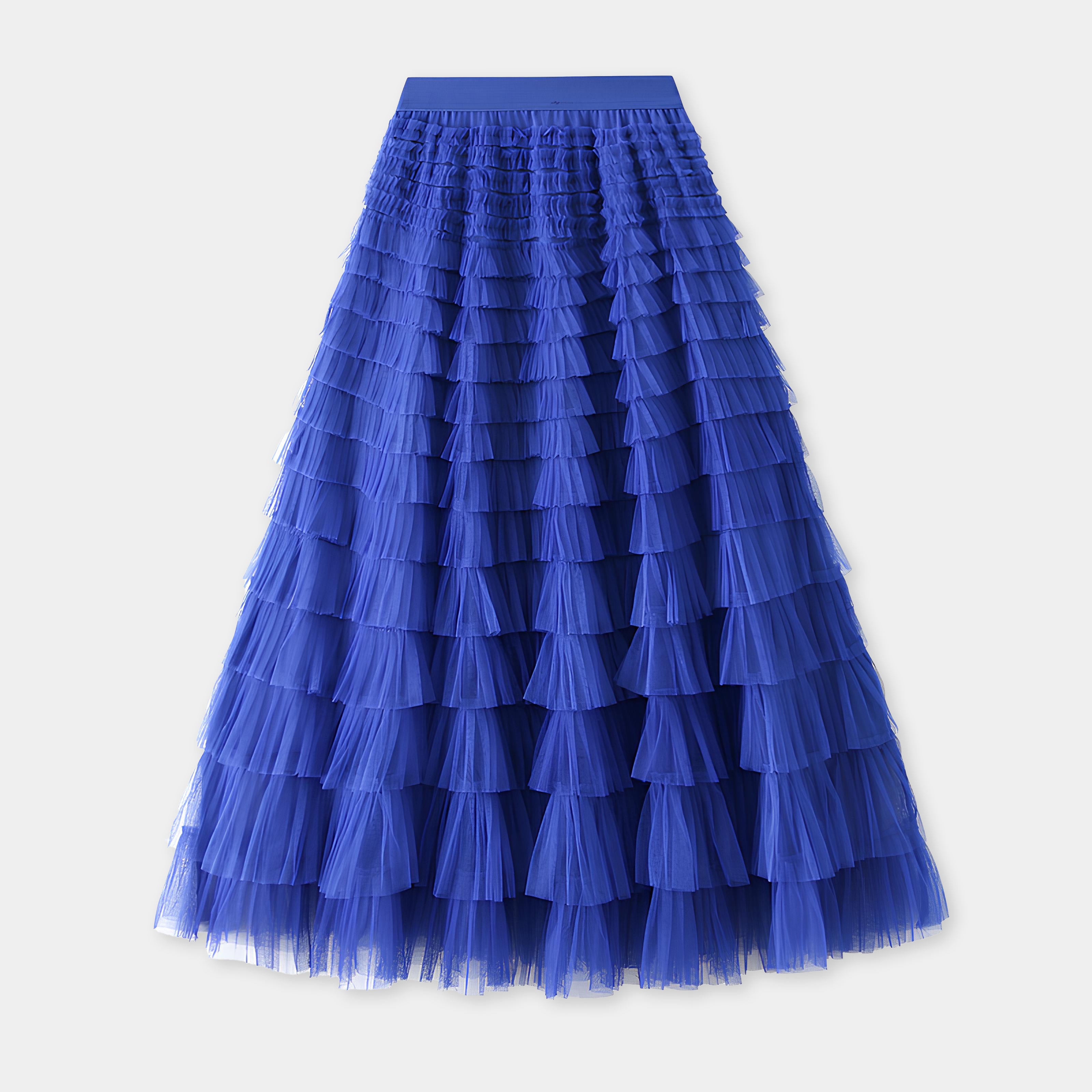 Heavy Mesh Gauze Multilayer Long Skirt With Satin Lining - 2210_SAPPHIRE