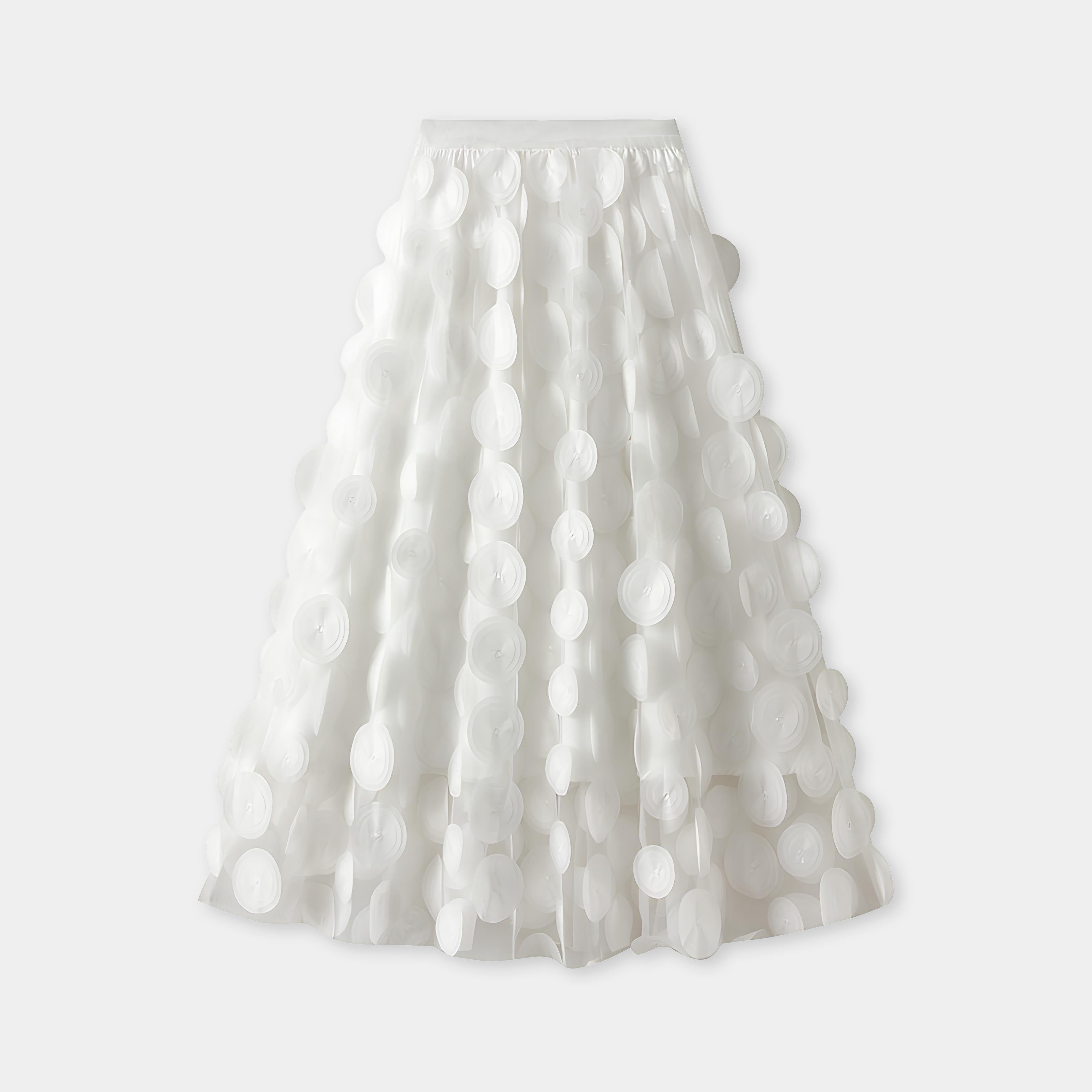 Polka Dot Hepburn Style Umbrella Mesh Skirt - 0931_WHITE