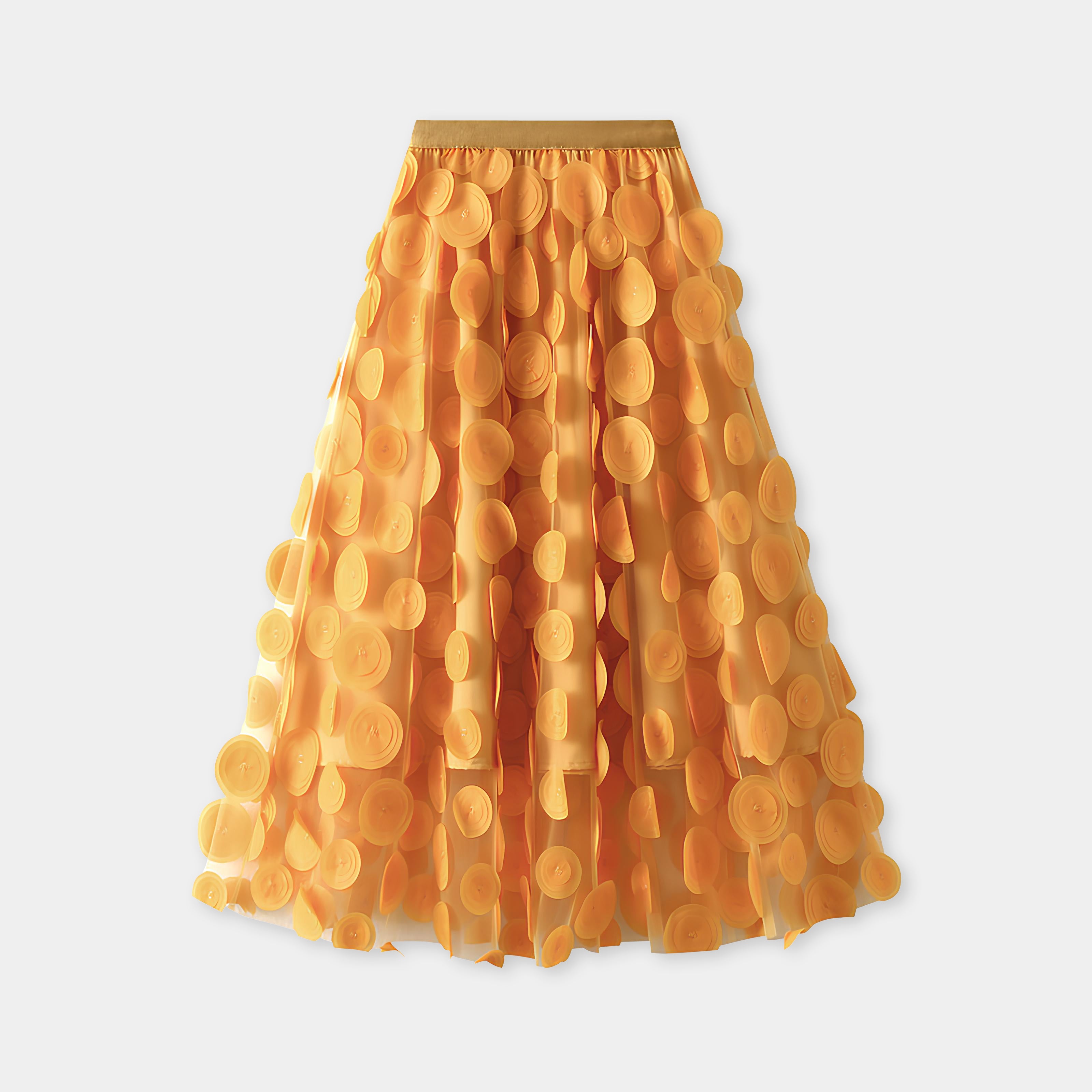 Polka Dot Hepburn Style Umbrella Mesh Skirt - 0931_YELLOW
