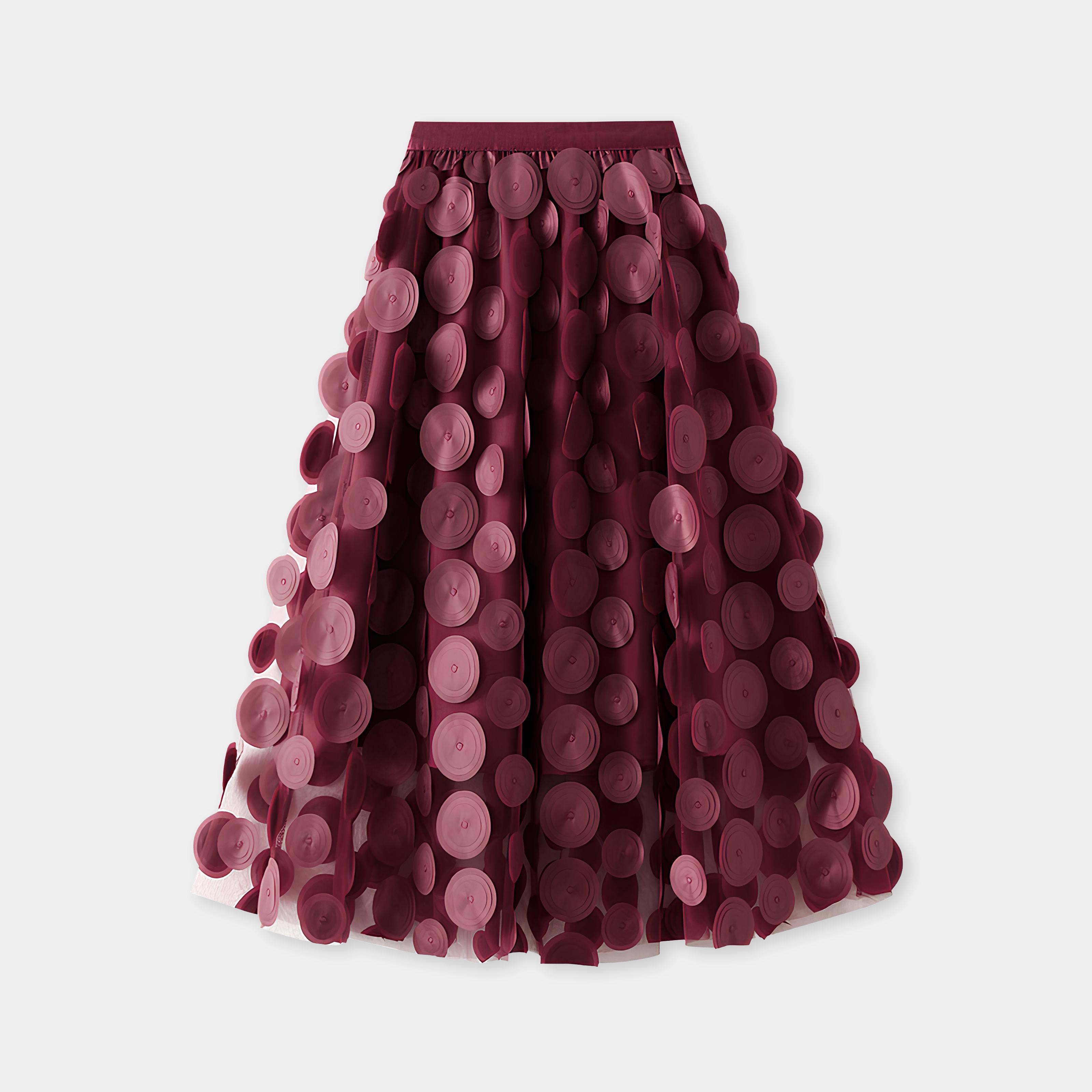 Polka Dot Hepburn Style Umbrella Mesh Skirt - 0931_WINE RED