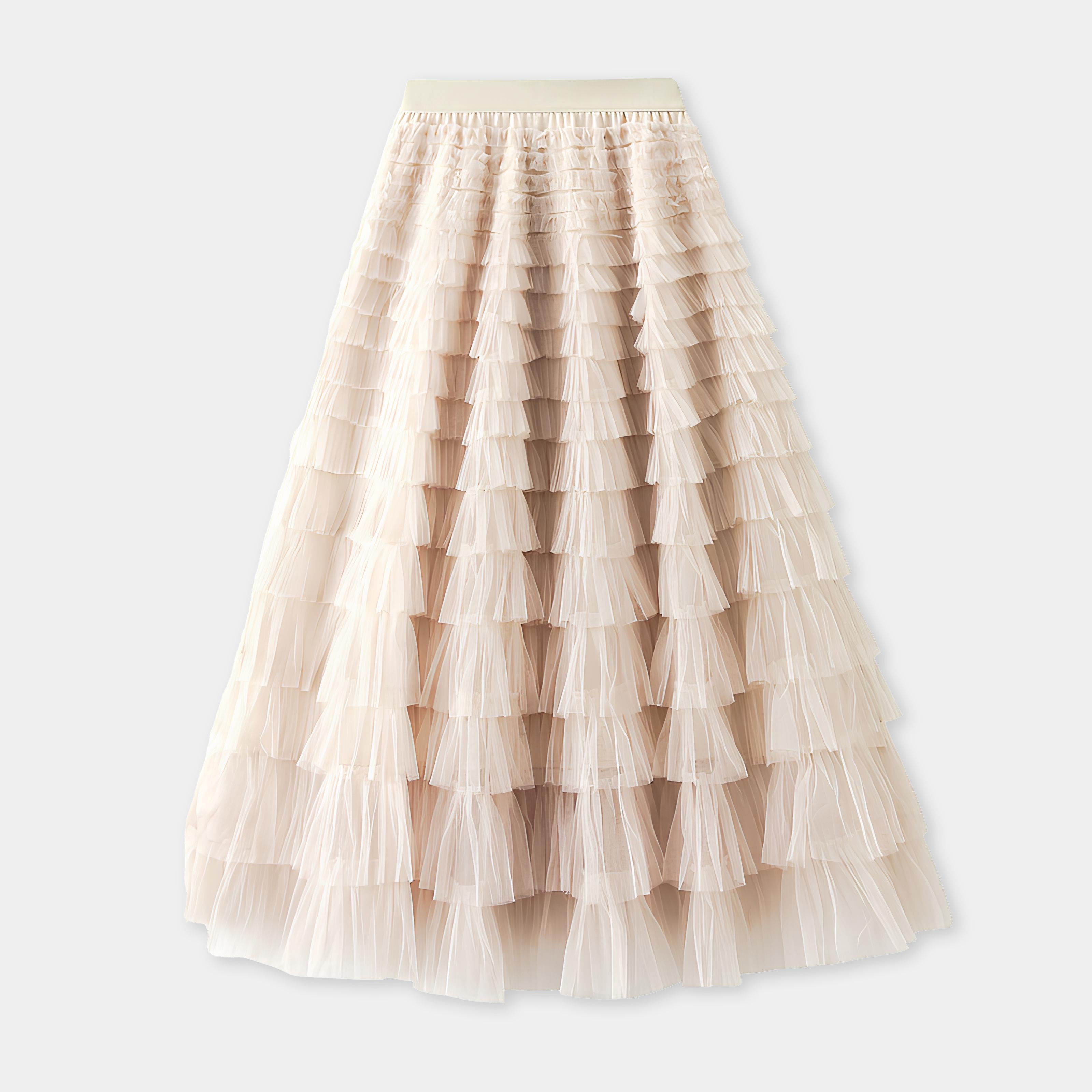 Heavy Mesh Gauze Multilayer Long Skirt With Satin Lining - 2210_APRICOT