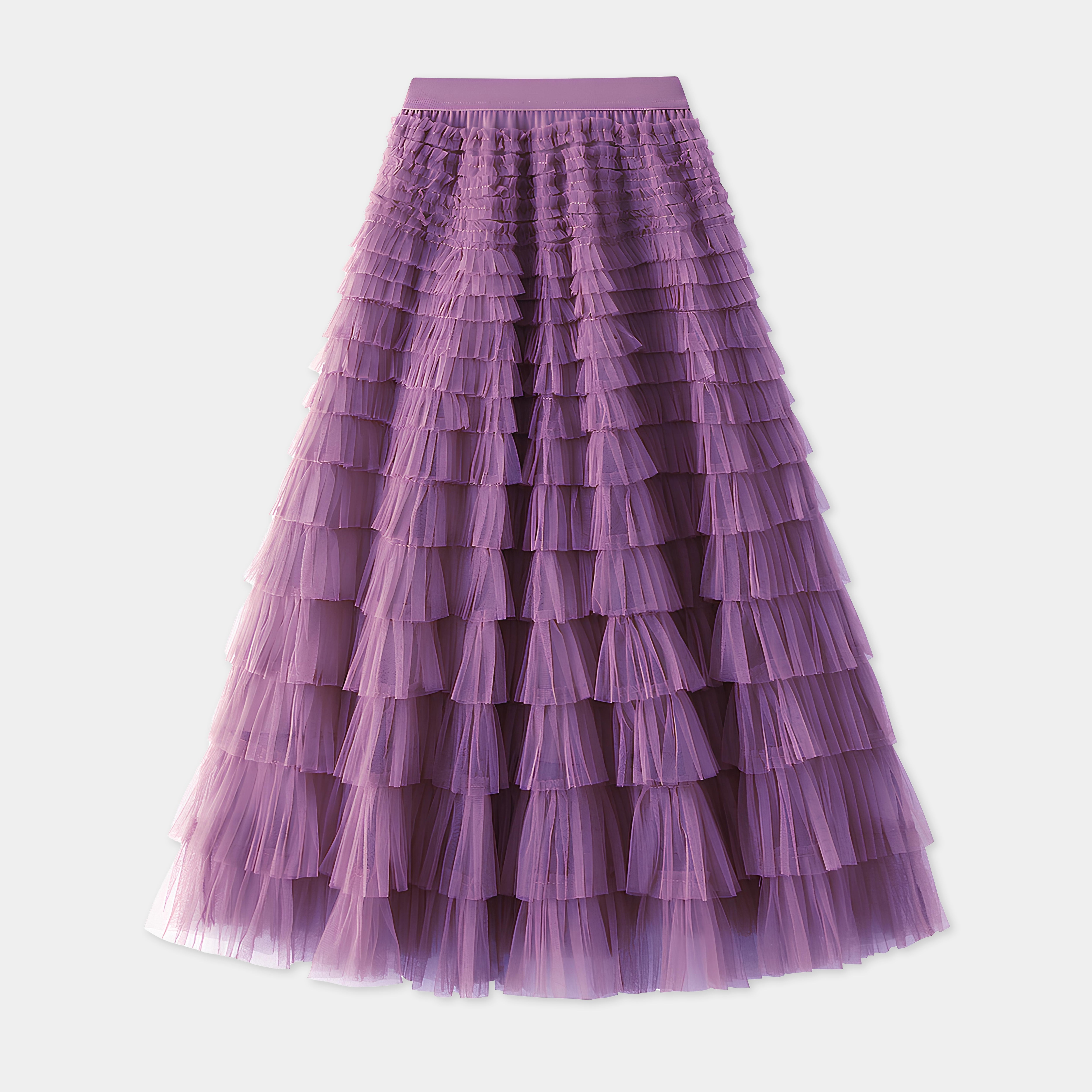 Heavy Mesh Gauze Multilayer Long Skirt With Satin Lining - 2210_DEEP PURPLE