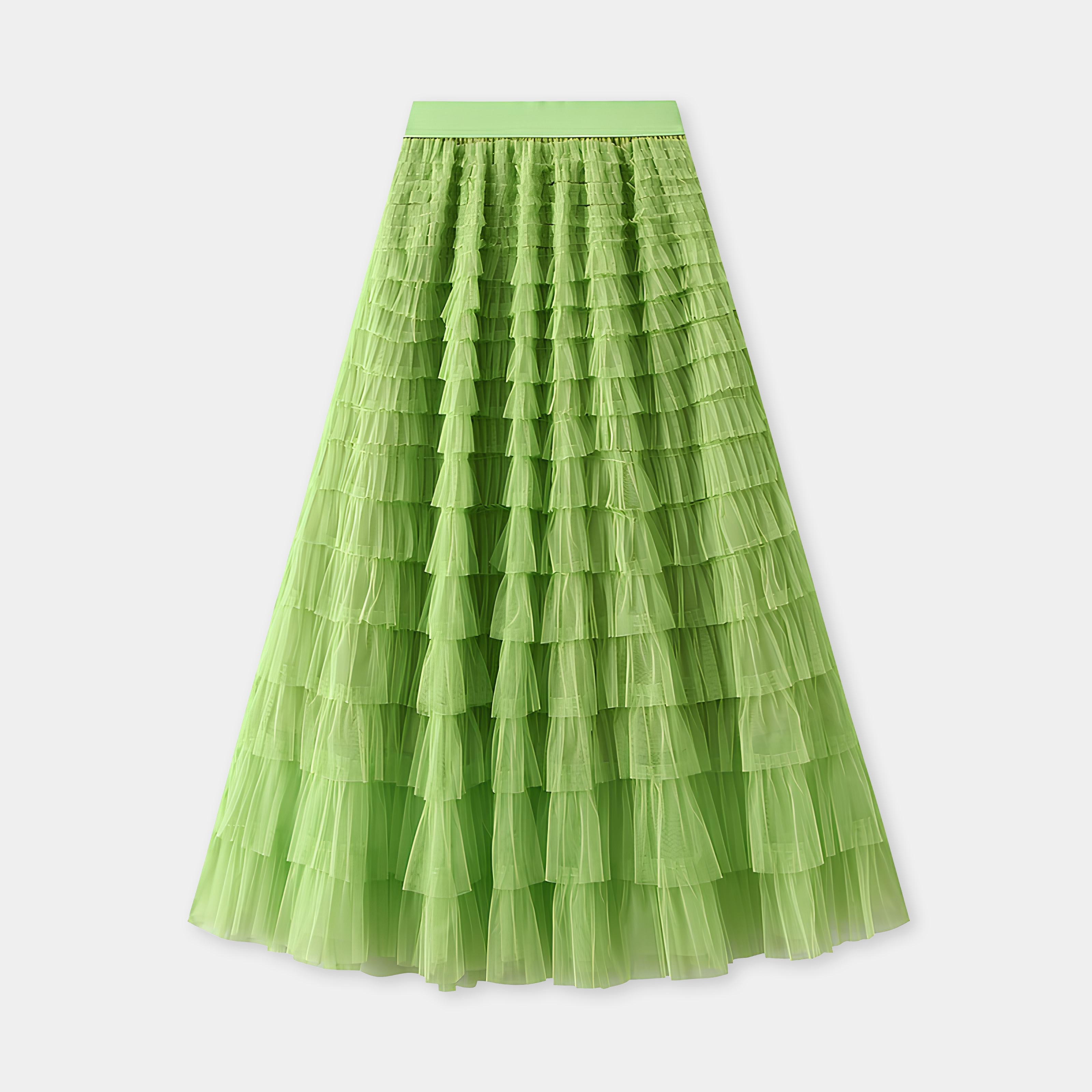 Heavy Mesh Gauze Multilayer Long Skirt With Satin Lining - 2210_FLUORESCENT GREEN